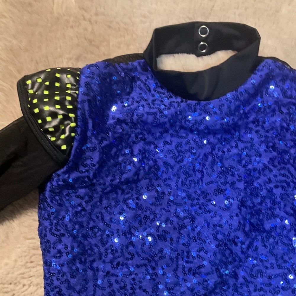 Revolution Dance Leotard Costume‎ Child Medium Sequin Long Sleeve Mesh Girls